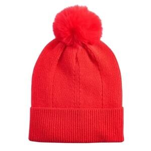 On 34th Multi-Stitch Faux-Fur Pom Pom Beanie One Size in Red